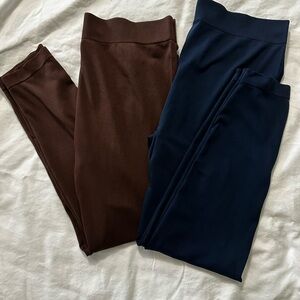 White Mark Navy and Deep Brown Leggings